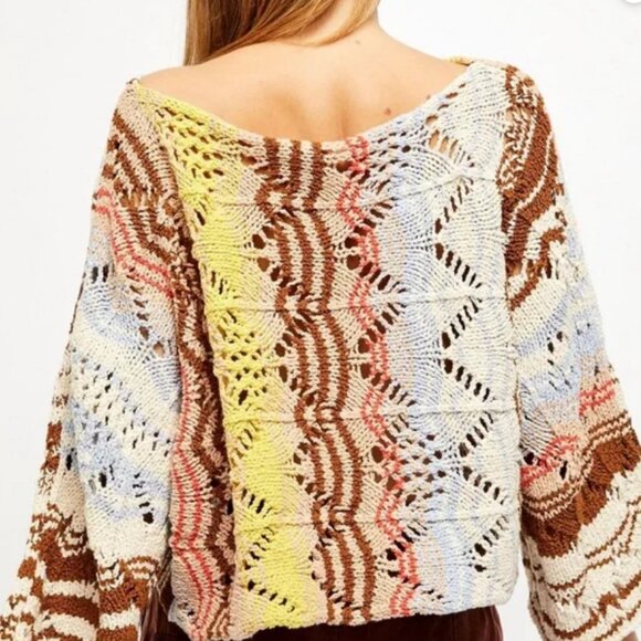 Free People Coral Reef Cropped Open Knit Pullover NWT XL - Picture 2 of 11